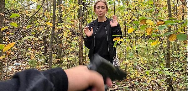  crazy maniac was watching the girl ! then he fucked her in the woods